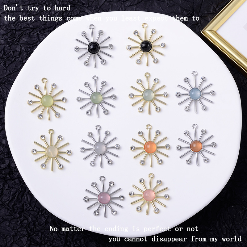 all-matching korean-style radiant sunflower alloy accessory pendant personality micro-inlaid round gem accessories wholesale and retail