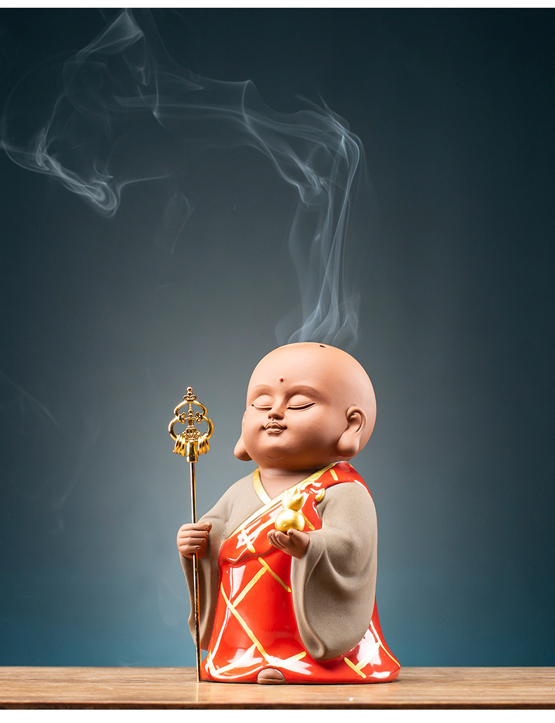 创意个性陶瓷盘香炉小和尚香炉线香人物插香香座室内居室香薰炉