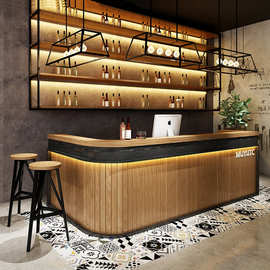 新中式超市奶茶店吧台收银台咖啡店原木色酒吧柜台前台接待台