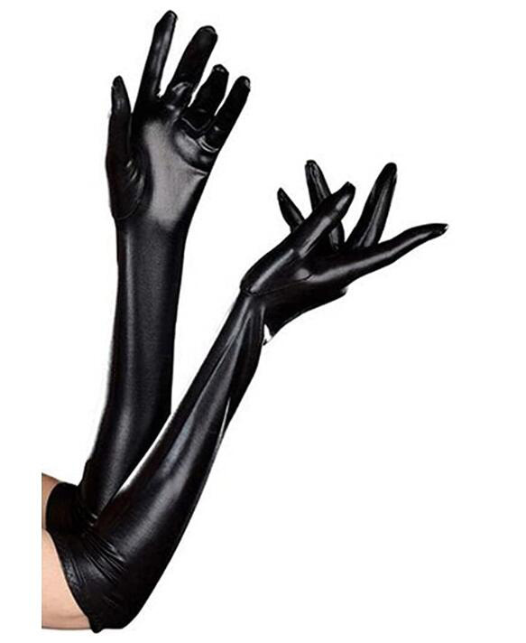 皮革紧身长手套朋克摇滚舞蹈手套闪亮金属手套角色扮演配件