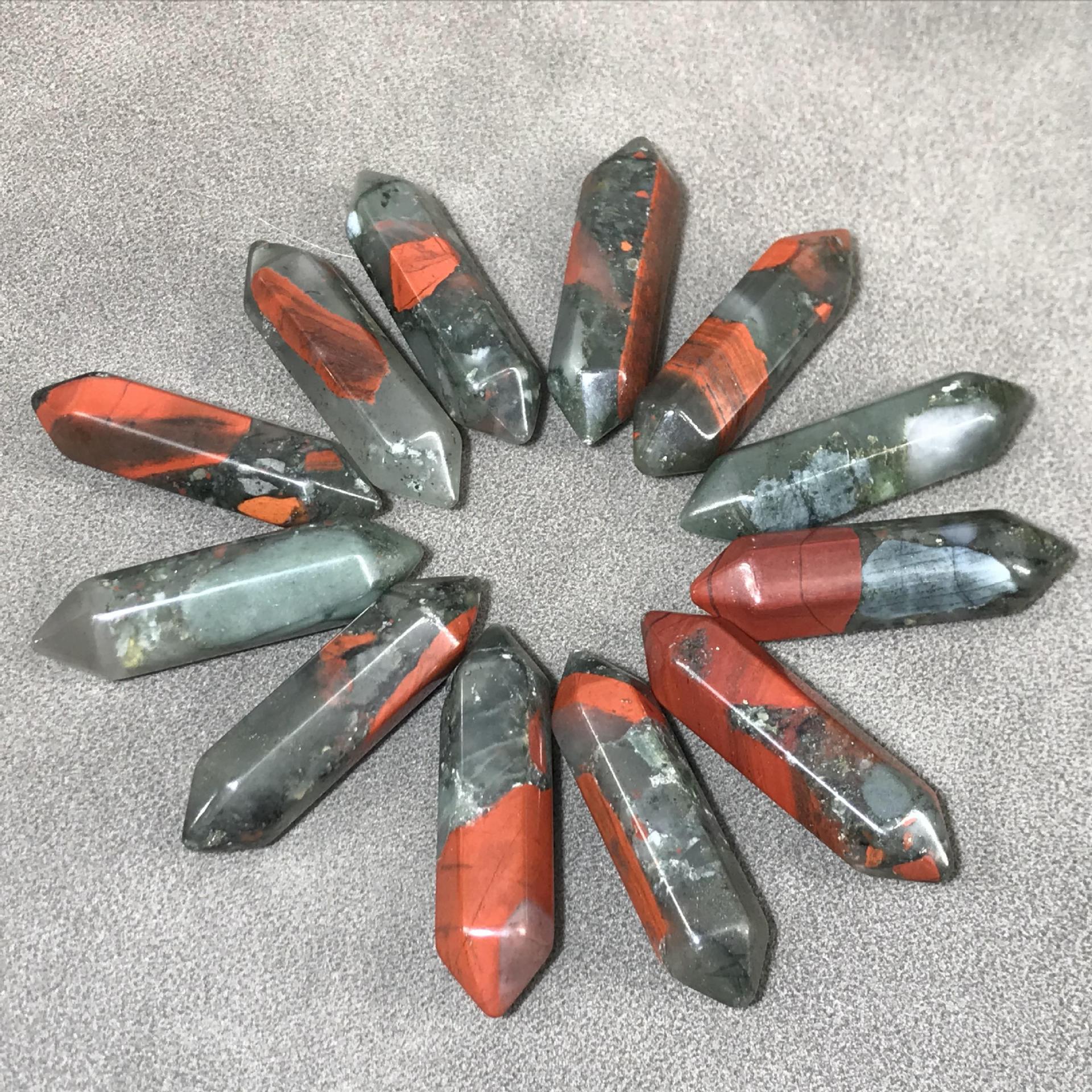 批发天然水晶雕刻血石迷你双尖收藏工艺品礼物小摆件