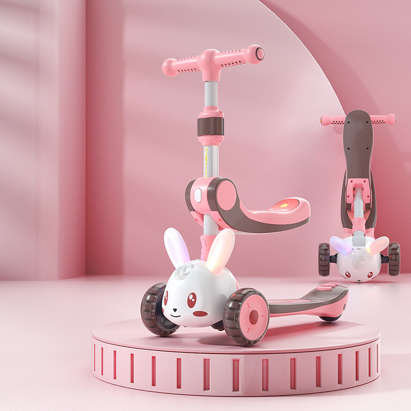 兔小贝儿童玩具滑板车折叠宝宝滑滑溜溜车1-2-6岁8三合一踏板车
