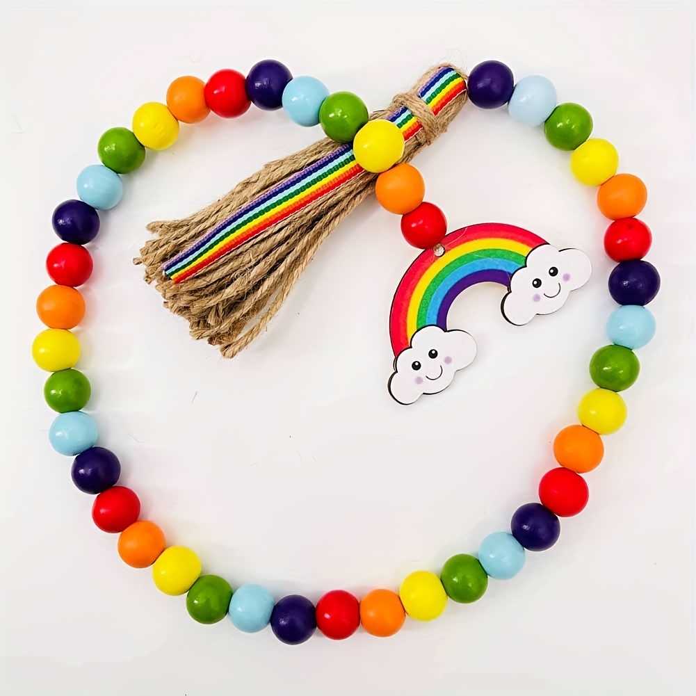 Summer Decoration Supplies Colorful Wooden Beads String Hemp Tassel Pendant Graduation Season Decoration Atmosphere Layout Wooden Beads