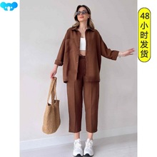 Big Size Women Loose Shirt Jacket Nine Points Sweatpants大码