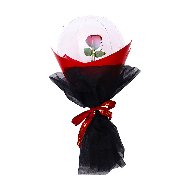 Internet Celebrity Bounce Ball Luminous Transparent Rose Balloon Bouquet with Light Valentine's Day Gift Push Stall Wholesale