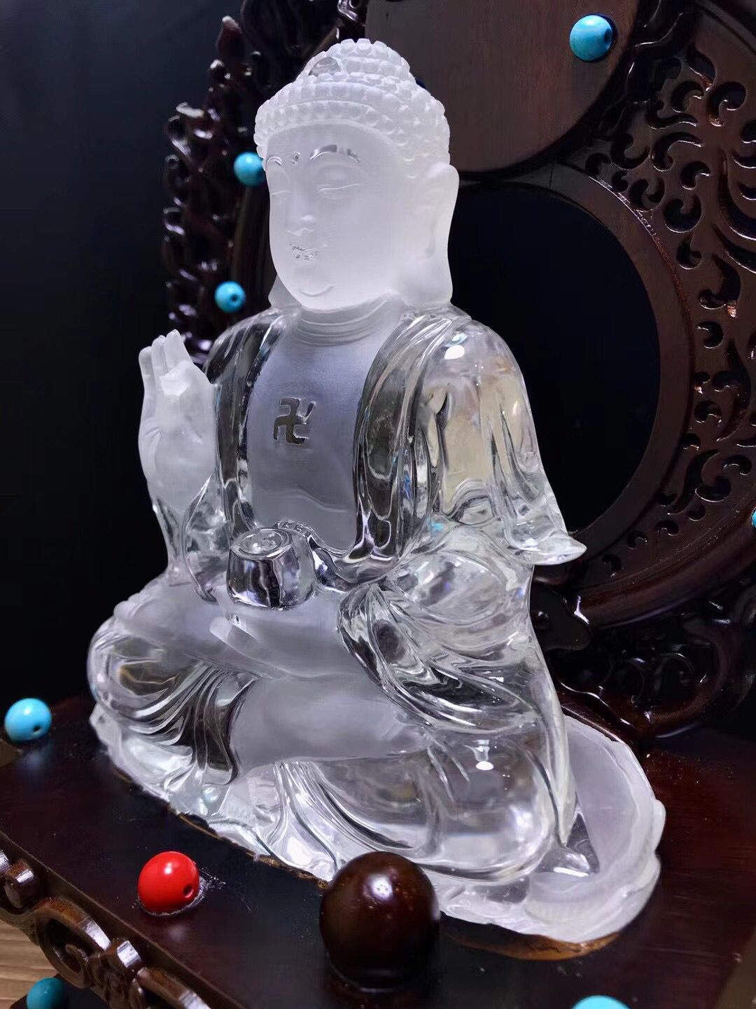 天然水晶白水晶观音佛像阿弥陀佛地藏王释迦摩尼西方三圣财神摆件