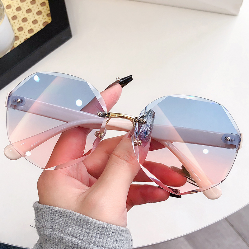 New Fashion Frameless Trimming Sunglasses Women's Trendy All-Match Irregular Frame Sunglasses Street Shot Uv Protection Glasses