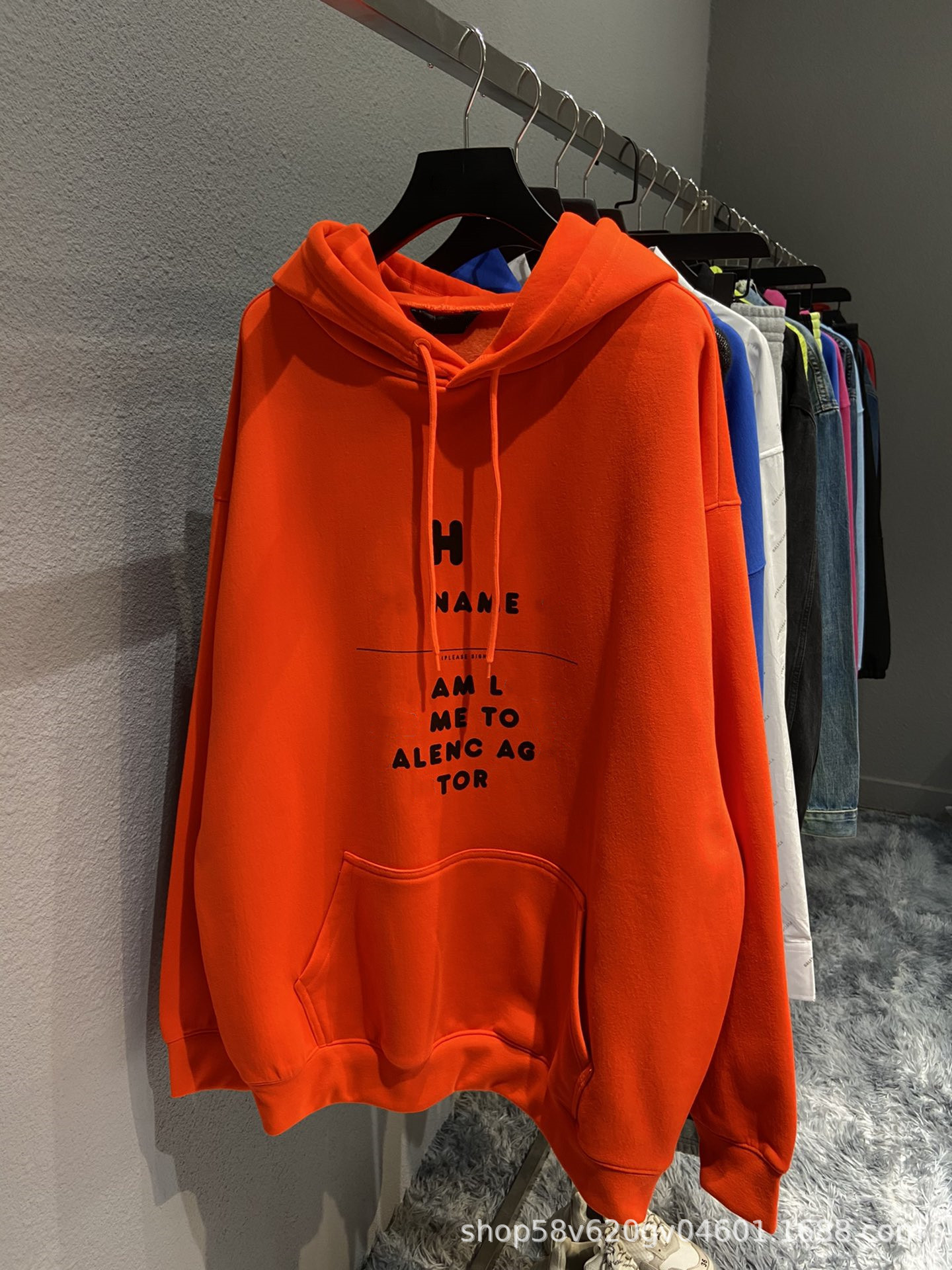 高版本b家签字抓绒帽衫欧美潮牌ins巴黎宽松潮牌模糊字母情侣卫衣