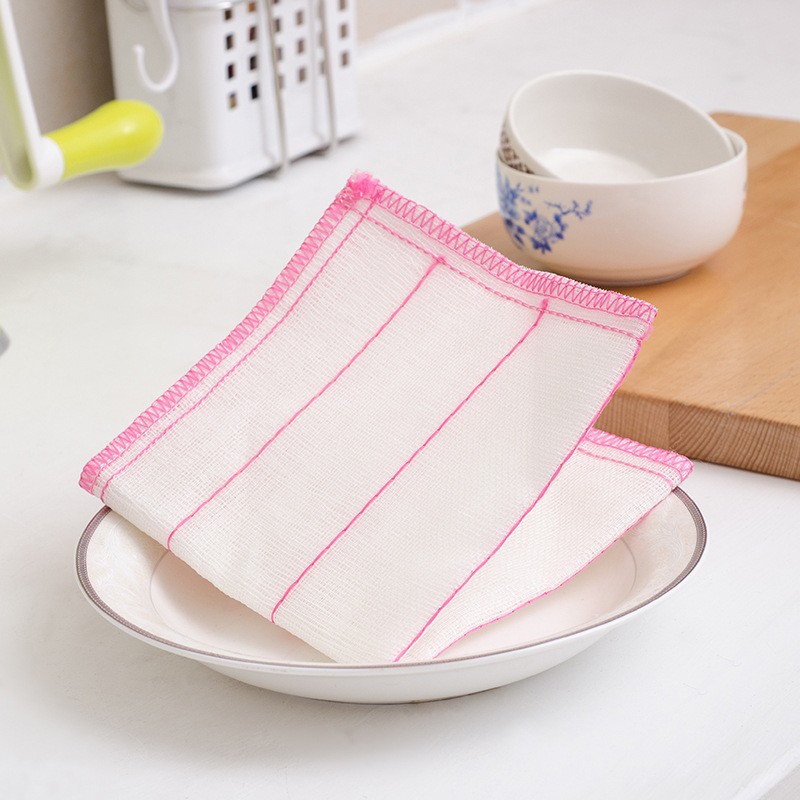 Four Seasons Lvkang Kitchen Cleaning Oil-Free Encryption Household Gauze Thickened Cotton Yarn Dish Cloth Mop Scouring Pad