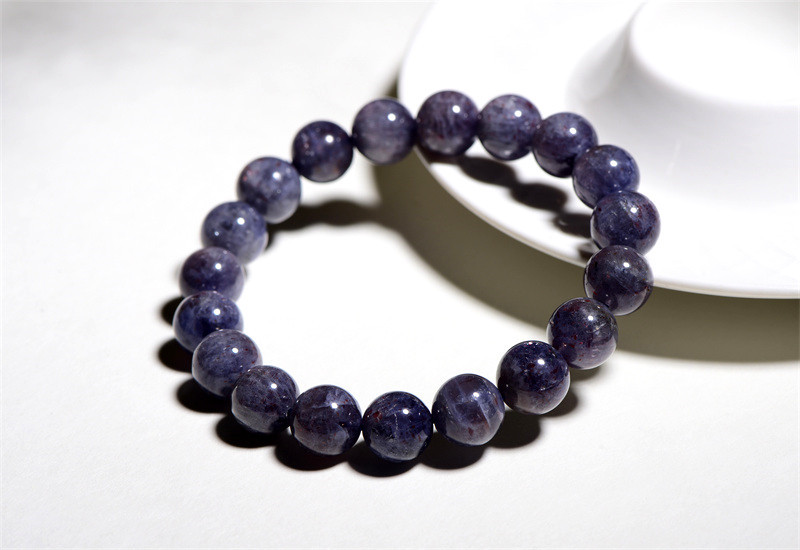 久雅水晶 天然血滴堇青石手链 蓝晶类坦桑圆珠手串时尚饰品 批发