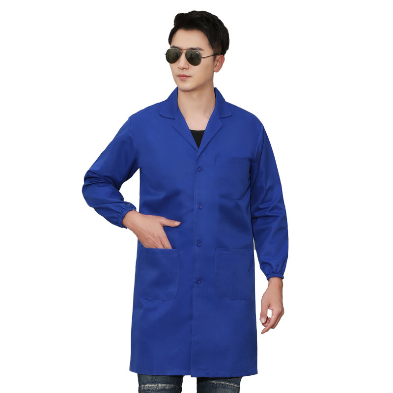 中长款蓝大褂食品厂工作服学校厨房食堂厨师服白大褂车间劳保服男