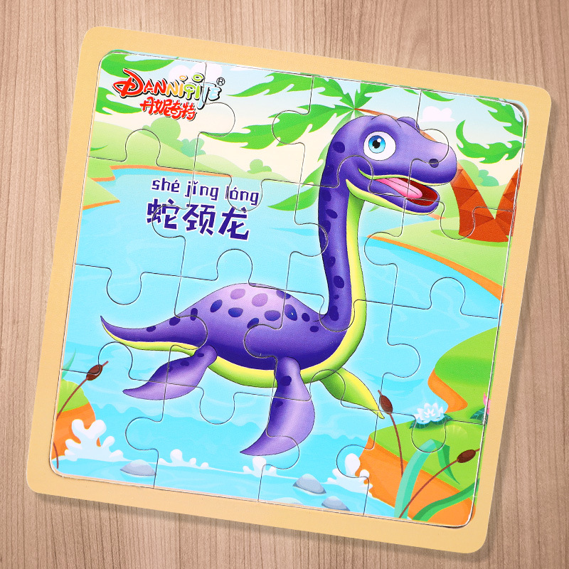 Night Market Stall Toys 16 Pieces Wooden Puzzle Wholesale Zodiac Dinosaur Puzzle Children Little Kids Educational Toys