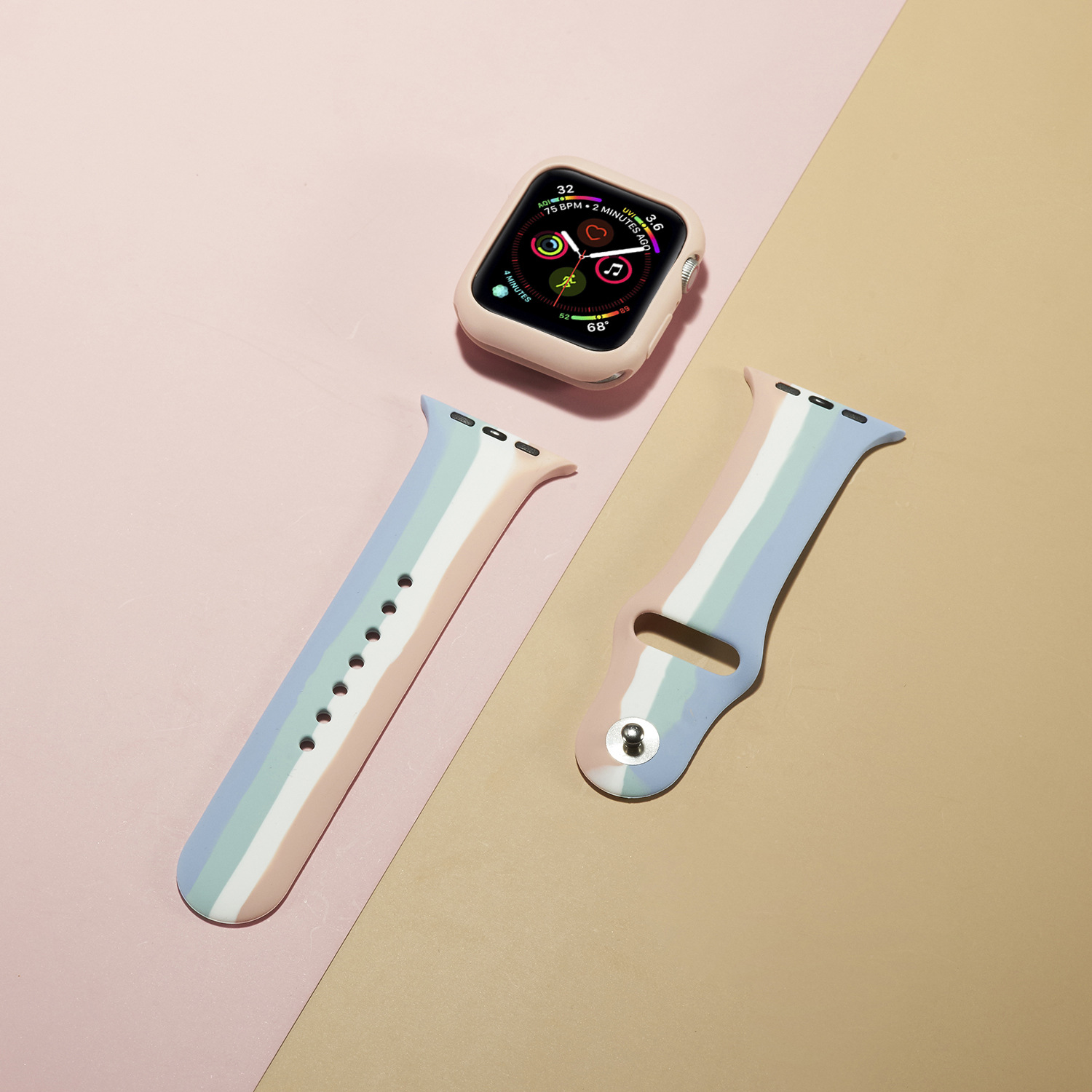 新款适用苹果四色彩虹硅胶表带watch表带apple watch扣子彩色表带