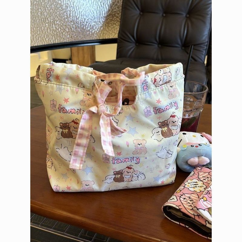 可爱狗狗便携收纳包少女心甜美印花托特包小众手提包便当包百搭