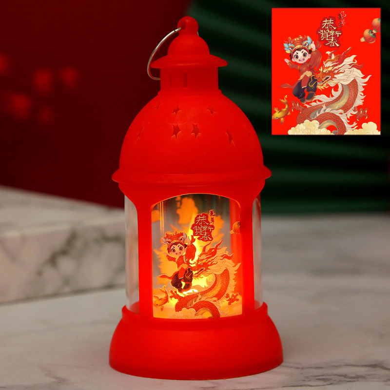 2024 New Year Electronic Candle Candlestick Dragon Year Spring Festival National Fashion Cartoon Portable Lantern Led Luminous New Year Pendant