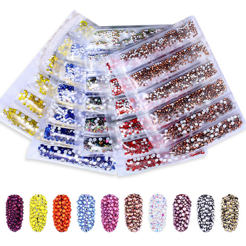 International Trade a Crystal Crystal Glass Flat Bottom Manicure Jewelry Six Grid Mixed round Diamond Nail Beauty Rhinestone DIY Phone Case Stick-on Crystals