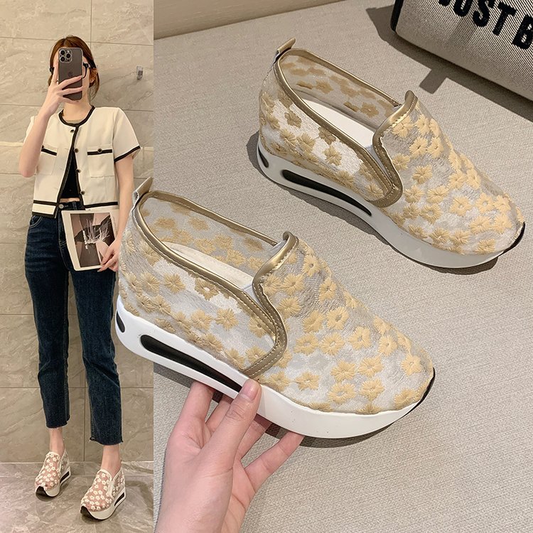 Spring and Autumn New Casual Pumps Muffin Platform Slip-on Mesh Applique Breathable Shoes Pumps Spot Mesh Women's Shoes