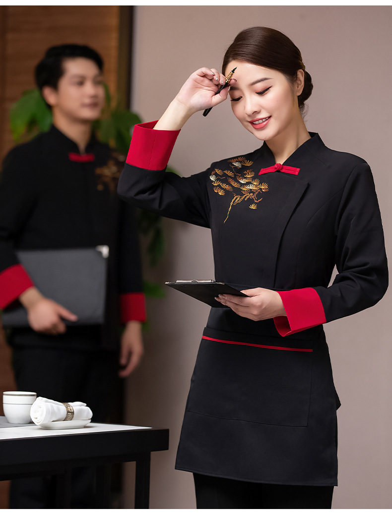 酒店前厅服务员工作服长袖秋冬装男女中餐厅火锅饭店餐饮服装