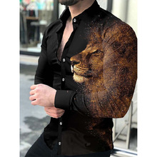 2024欧美春秋亚马逊热销男士长袖3D数码印花衬衫男式时尚休闲衬衣
