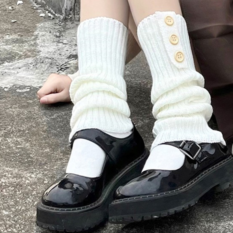 New Stockings Preppy Style JK Socks Fashion Button Calf Socks Women Japanese Style Knitting Leg Warmer White Bunching Socks