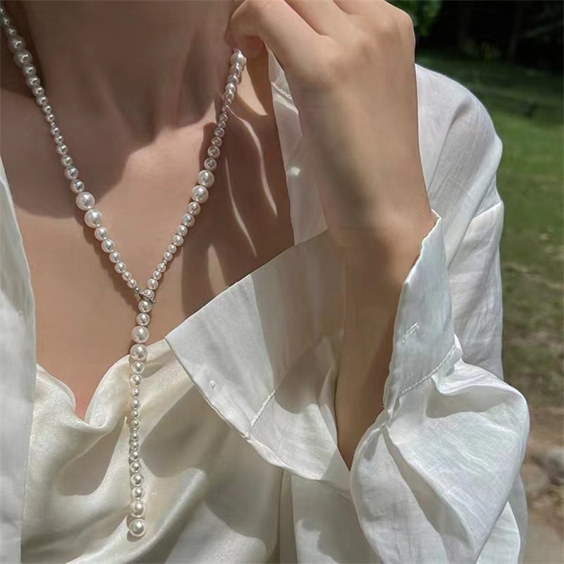 [Lady] Shijia Pearl Twin Light Luxury Minority Elegant High-Grade Long Sweater Chain Necklace for Women
