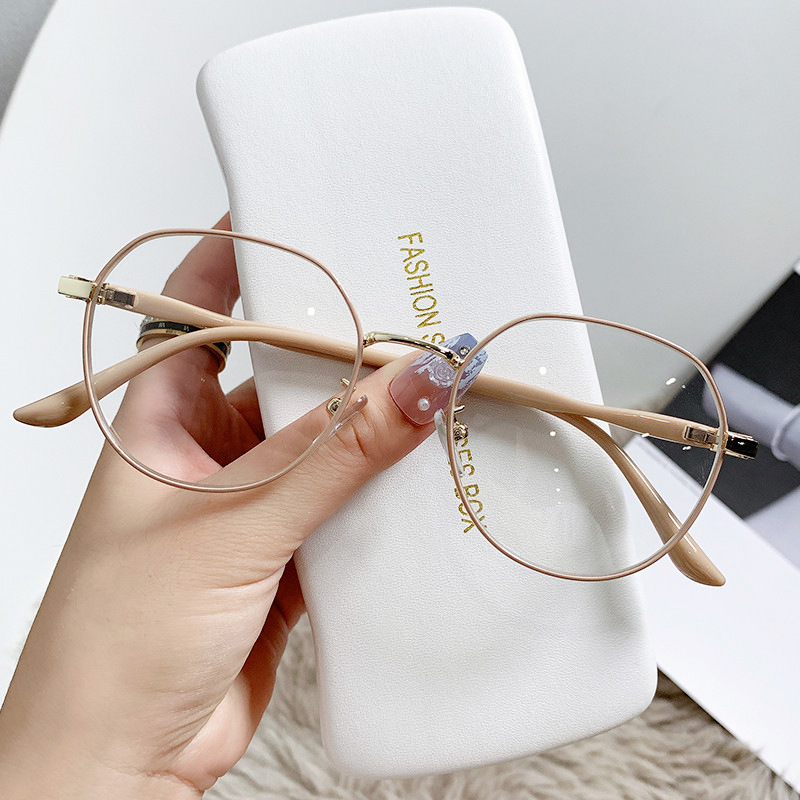 New Metal Anti-Blue Light Glasses Fashion Retro round Glasses Frame Women's Ins Simple Light Plain Glasses Fashion