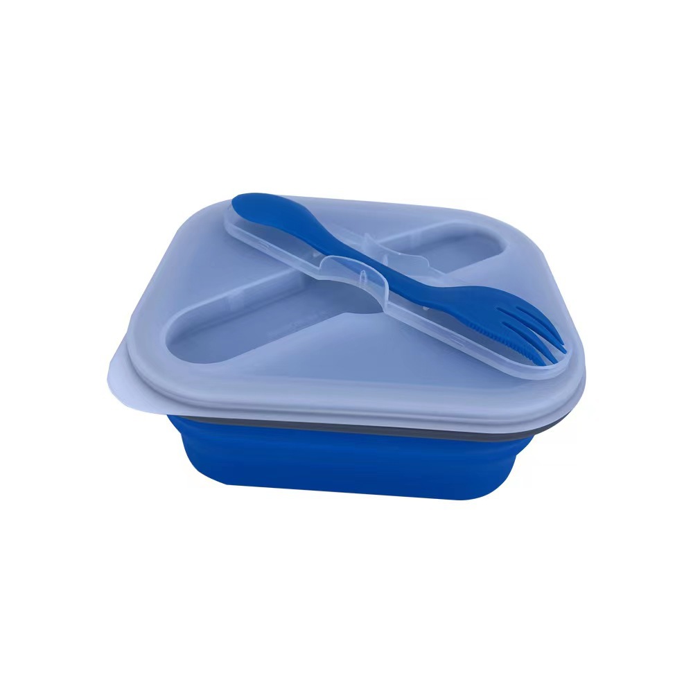 SOURCE Manufacturer Silicone Folding Lunch Box Single-Grid Crisper 1L Outdoor Camping Dinner Plate Retractable Fruit Bento Box