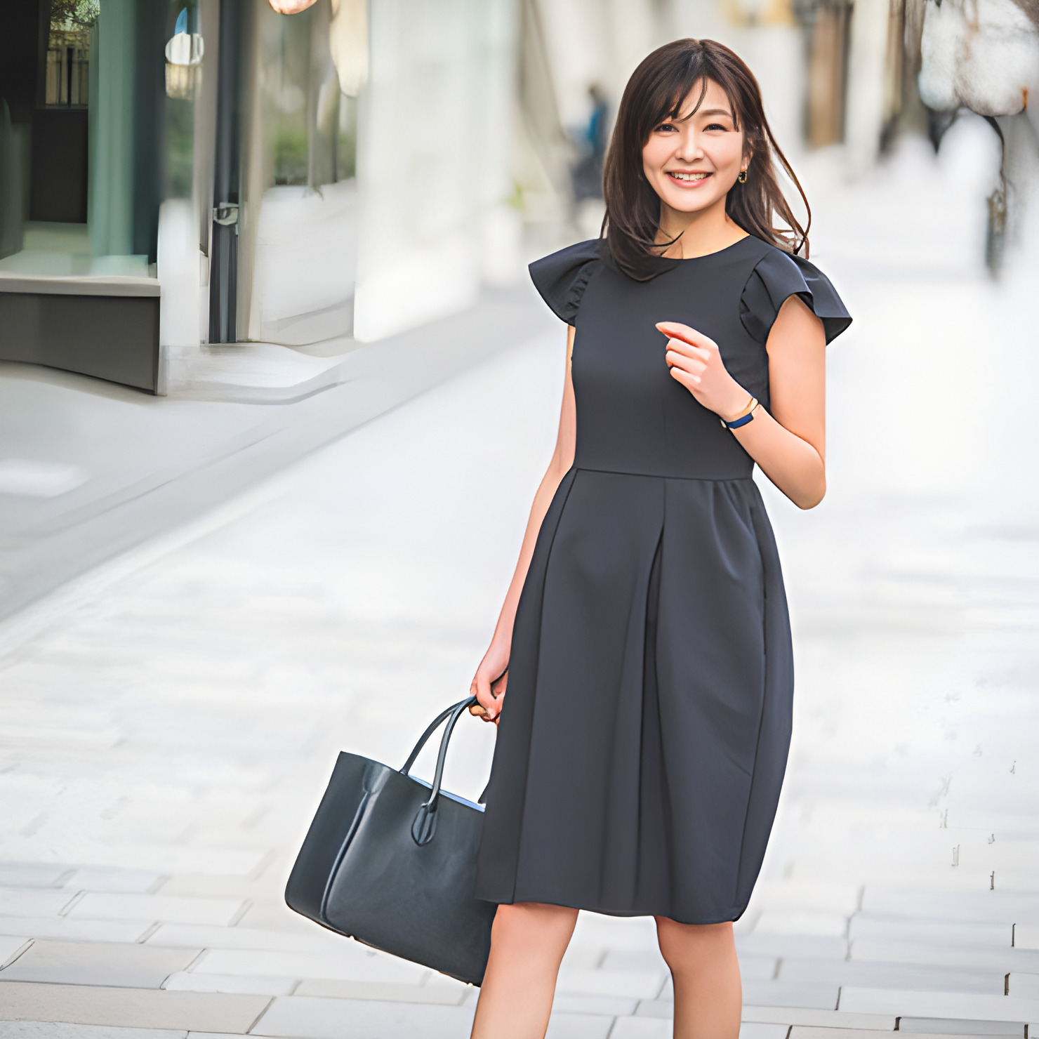 日本独立站跨境品牌货源 矮个子上班优雅知性气质家长会连衣裙