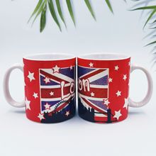 11oz亮片字母马克杯印logo复古风英国国旗陶瓷杯出口红色咖啡水杯