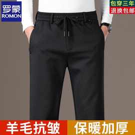 罗蒙2025秋冬季羊毛休闲裤松紧腰运动裤直筒长裤子中年男士爸爸裤