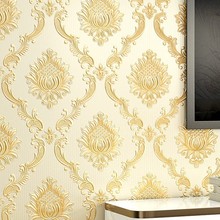 欧式无纺布壁纸3d奢华立体金色大马士革电视背景卧室客厅墙纸加厚