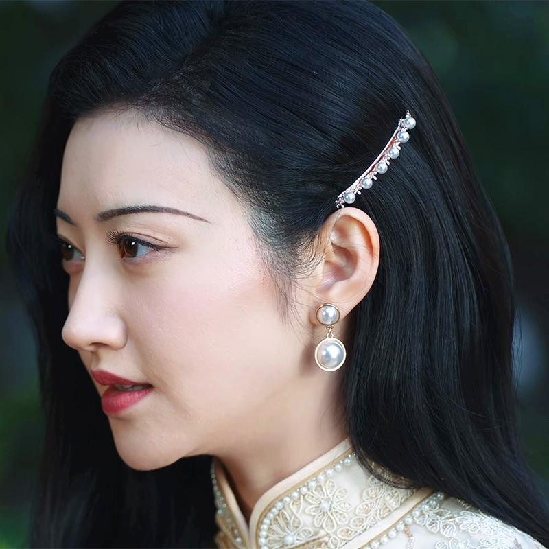 司藤景甜同款珍珠发夹发饰侧边夹发卡气质宫廷发饰一字夹头饰女