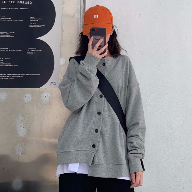 Early Autumn Japanese and Korean New Simple Harajuku Style Fashion Brand Single-Breasted Cardigan Thin round Neck Sweater Women's Comfortable All-Match Casual