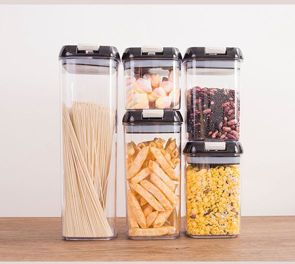 Sealed Jar Cereals Household Kitchen Storage Food Grade Transparent Plastic Storage Box Snack Square Storage Jar