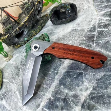 野营高硬度户外折叠刀 荒野求生折刀 大号 木柄防身多功能刀 露营