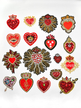 大号手工钉珠刺绣红色心形爱心布贴 时尚diy衣服裤子外套装饰贴花
