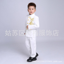 中山装男童夏季儿童合唱中国风演出服白色表演服走秀主持人小西服