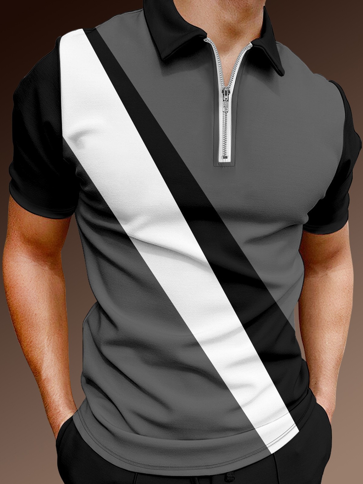 夏季新款跨境亚马逊三叶草图片3d数码印花宽松短袖口袋衬衫男上衣