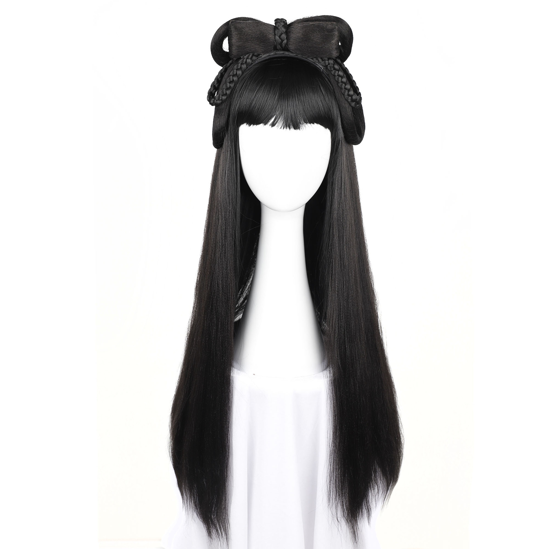 古装汉服一体式发髻 古装汉服造型假发黑长直 优雅蝴蝶发箍发排款