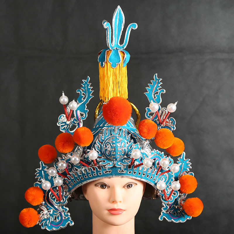 戏曲盔头京剧岳飞帽将军武将 元帅盔 戏剧尖顶帅盔一开盔戏曲帽