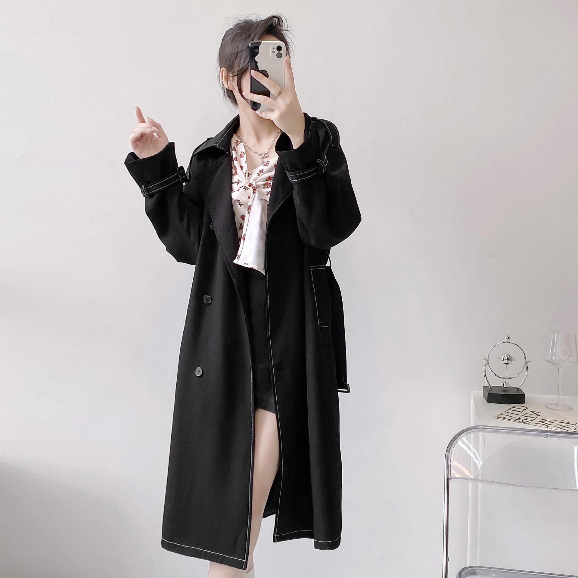 小俊时代一黑色风衣外套女春秋中长款2022新款韩系风格穿搭大衣