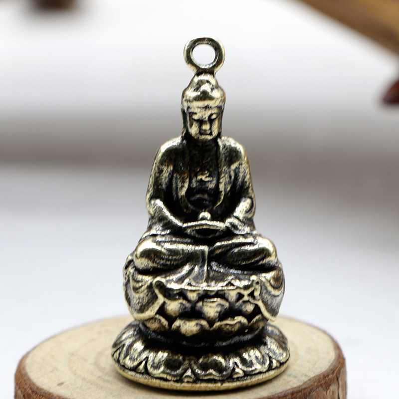 纯黄铜实心观音随身菩萨佛像摆件迷你坐莲释迦牟尼随身禅意小铜佛