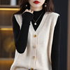 2023 spring and autumn Cross border Ladies knitting Vest Korean Edition V-neck Solid waistcoat Sleeveless sweater coat One piece On behalf of