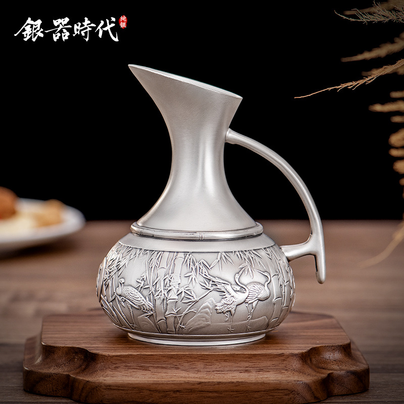 银器时代步步高升银酒壶纯银999分酒醒酒器送礼家用银酒具招代理