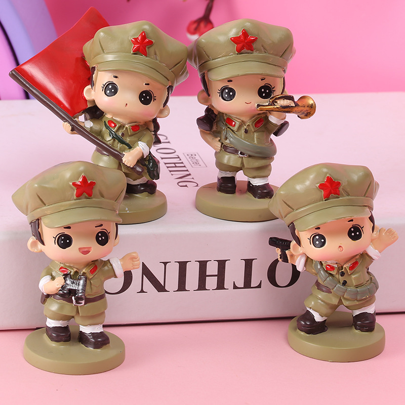创意可爱的人兵哥哥摆设 红军手办玩偶 树脂工艺品家居装饰品摆件