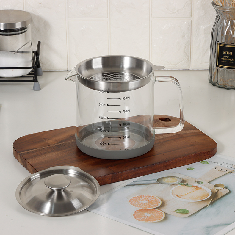 厂家批发 带刻度过滤油壶油瓶耐高温高硼硅隔渣油壶 家用厨房油壶