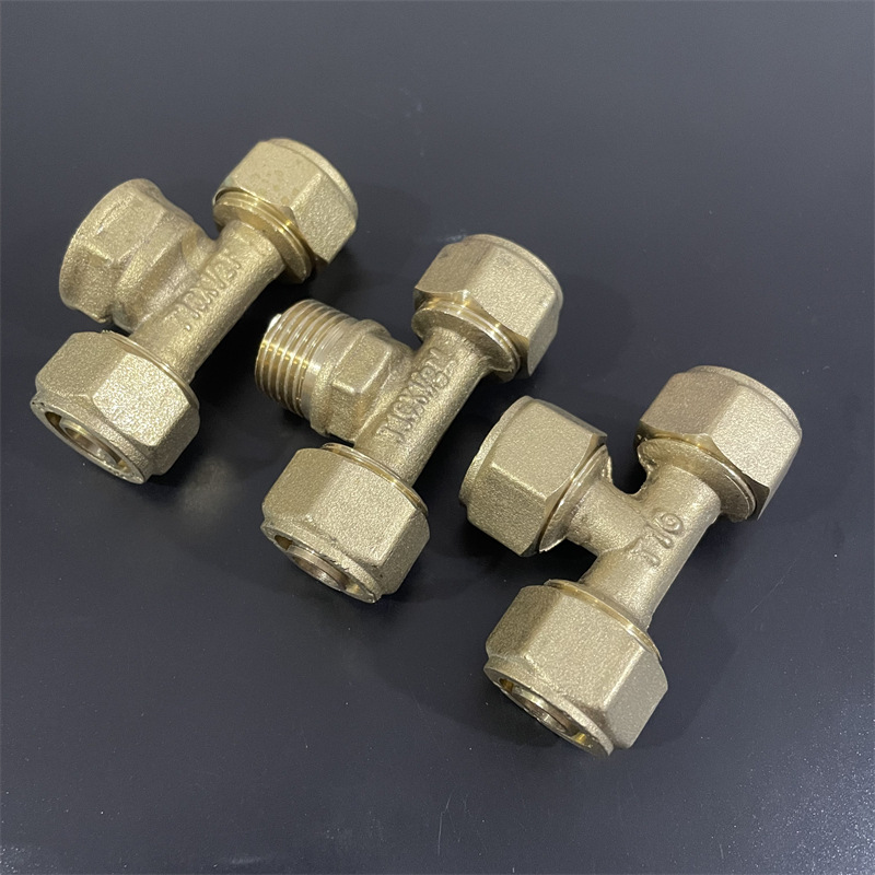 1216铝塑管接头燃气管铜配件太阳能热水器4分内丝外丝等径三通