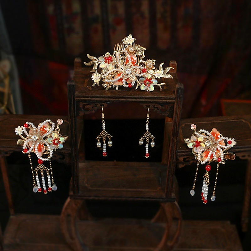 汉服唐朝头饰发簪流苏步摇全套古风发梳仙气发钗发冠套装饰品代发