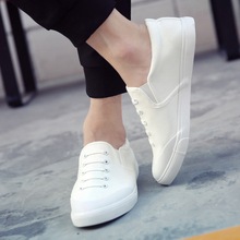 一脚蹬白色帆布鞋男 时尚韩版男鞋 夏季透气纯白色套脚驾车男鞋子