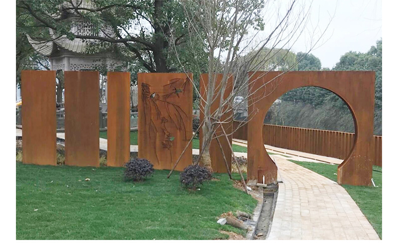 户外耐候钢板背景墙红锈公园广场幕墙隔断屏造型园林景观雕塑制作